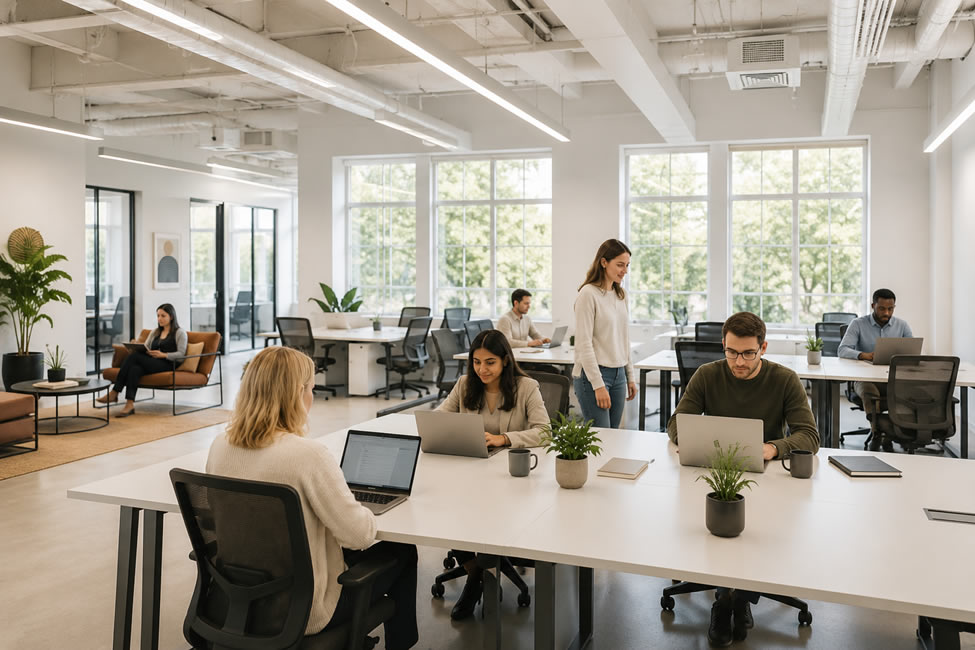 Flexible workspace operator reviewing management agreement terms with a commercial property landlord