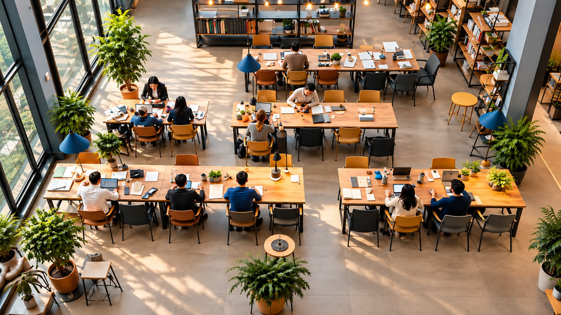 Modern coworking workspace setting